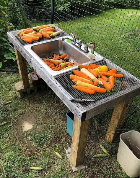 Outdoor Vegetable Sink, Garden Wash Station, Garden Sinks Outdoor Diy, Homesteading Life, Potting Station, Outdoor Sink, Boho Decor Ideas, Amazing Rooms, Garden Sink