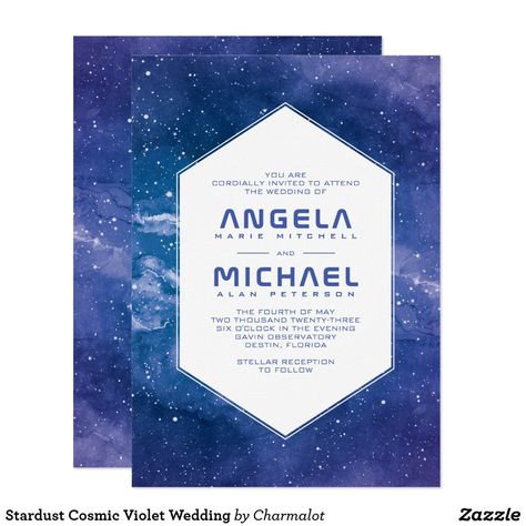 Stardust Cosmic Violet Wedding Invitation Cosmic Wedding, Tardis Blue, Violet Wedding, Wedding Invitation Size, Purple Wedding Invitations, Space Wedding, Engagement Announcement, Destination Wedding Invitations, Rehearsal Dinner Invitations