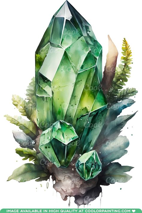 Crystal Clipart, Crystals Watercolors, Crystal Painting, Paints And Brushes, Props Art, Emerald Crystal, Sketch Tattoo Design, Watercolor Projects, Graphic Design Lessons