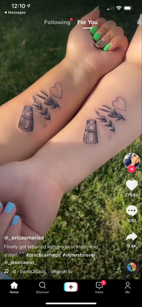 Practical Magic Tattoo Ideas Sisters, Witchy Bff Tattoo, Herb Tattoo, Mystical Tattoos, Magic Tattoo, Bff Tattoos, Best Friend Tattoos, Halloween Tattoos, Sister Tattoos