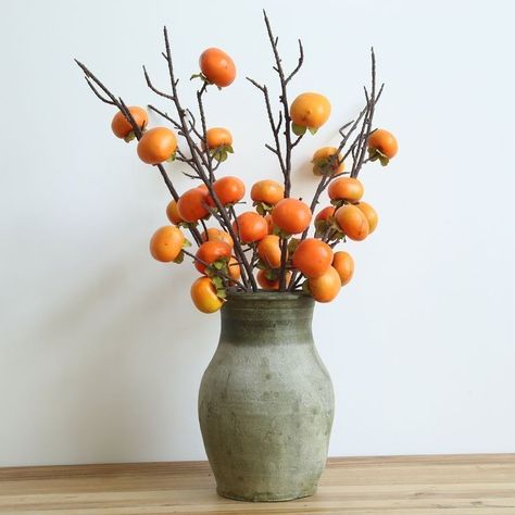 Orange Home Office, Floor Vase Fillers, Artificial Tree Branches, Flower Home Decoration, Home Flower Arrangements, Persimmon Fruit, Artificial Branches, Dry Branch, Artificial Fruit