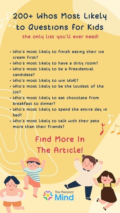 So, you’re here looking for some whos most likely to questions for kids, because then we have all the fun questions about whether you want to entertain your kids’ friends at their birthday party or let them steal the show! Visit our site to know more. Paranoia Game Questions, Whos Most Likely To Questions, Paranoia Game, Paranoia Questions, Who's Most Likely To Questions, Most Likely To Questions, Conversation Games, Happy Makar Sankranti Images, Questions For Kids