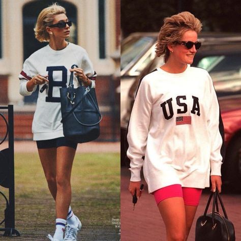 Sporty Chic Style, Neon Shorts, Princess Diana Fashion, Outfits 90s, Diana Fashion, Athleisure Trend, 90s Fashion Outfits, Diana Spencer, Mode Casual