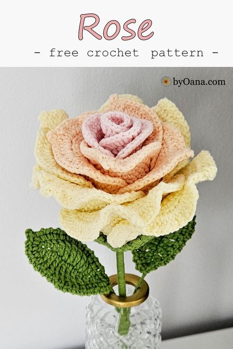 Free crochet video tutorial for making a rose. This flower is very beautiful and it makes a nice gift for any woman in your life. DIY the best project! Rose Flower Video, Rose Flower Crochet, Giant Roses, Rose Crochet, Crochet Flowers Easy, Realistic Rose, Crochet Animal Amigurumi, Crochet Flowers Free Pattern, Flower Video