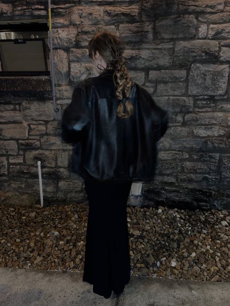 fall outfit fall outfit inspo leather jacket outfit skims dress braids vintage fashion Long Dress With Leather Jacket, Leather Jacket Dress Outfit, Dress With Jacket Outfit, Outfit Inspo Leather Jacket, Jacket Over Dress, Leather Jacket Dress, Leather Jacket Outfit, Braided Hairstyle, Personal Style Inspiration