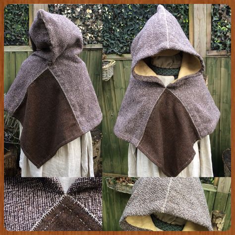 Viking hood Skjoldehamn Hood 100% quality wool & linen all handstitched ready to ship Viking Norse, Reenactment, Living History, SCA, LARP#viking#vikingclothes Viking Cloak Pattern, Viking Hood Pattern, Medieval Hooded Costume For Larp, Viking Hood Pattern Sewing, Viking Tunic Pattern Simple, Skjoldehamn Hood, Viking Hood, Brown Forest, Viking Pattern