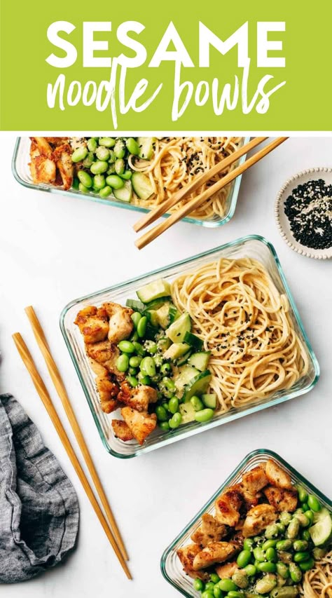 Meal Prep Sesame Noodle Bowls! Fork-twirly noodles, an easy creamy sesame sauce, perfect browned chicken, and all the veg. YUM. #noodles #bowl #mealprep Sesame Noodle, Lunch Prep, Healthy Lunch Meal Prep, Easy Healthy Meal, Work Lunches, Easy Healthy Meal Prep, Macro Meals, Prepped Lunches, Lunch Meal Prep