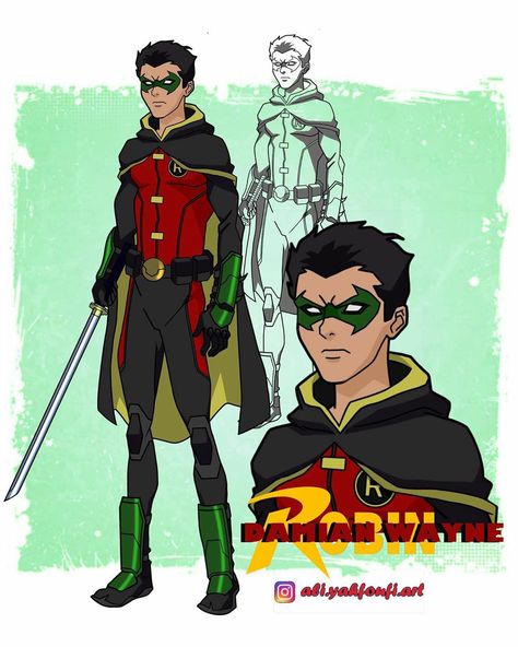 Damian Wayne Batman, Character Design Teen, Robin Art, Robin And Raven, Dc Animated, Robin Dc, Teen Titans Fanart, Marvel Superheroes Art, Batman Dark