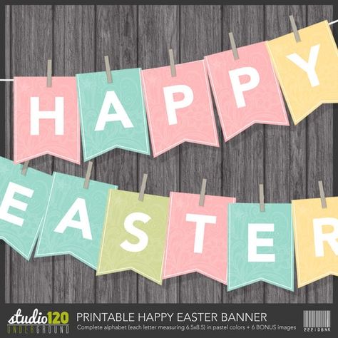 Happy Easter Banner – Instant Download Printable File – Easter Party Decor – Alphabet Banner – Pennant – Bunting – Garland – Modern Decor Easter Candy Bar Wrappers, Easter Candy Bar, Bunting Cake, Alphabet Banner, Happy Easter Banner, Easter Gathering, Graduation Party Diy, Treat Toppers, Easter Food