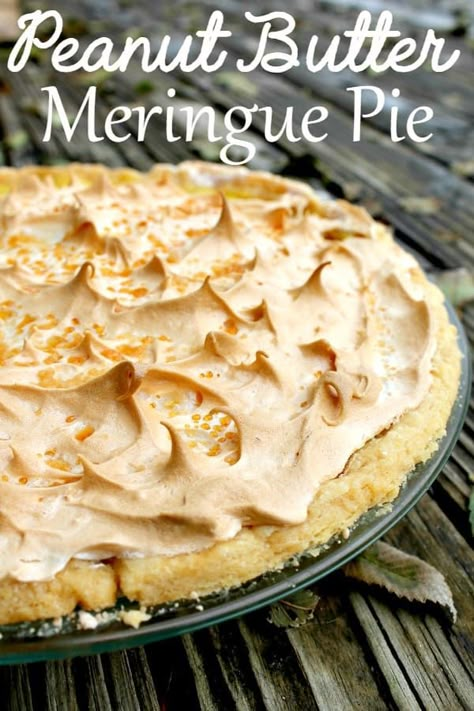 This peanut butter meringue pie recipe is the best! It's one of my favorite pie recipes and is easier to make than it looks! Peanut Butter Pie With Meringue, Cooked Peanut Butter Pie, Peanut Butter Meringue Pie, Peanut Butter Custard Pie, Baked Peanut Butter Pie, Best Peanut Butter Pie, Peanut Butter Topping, Meringue Pies, Peanut Butter Pie Recipe