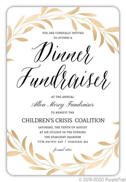 Fundraiser Invitation, Gold Foliage, Invitations Design, Invitation Design Template, Fun Sleepover Ideas, Personalized Thank You Cards, Free Invitation Templates, Virtual Party, Charity Fundraising