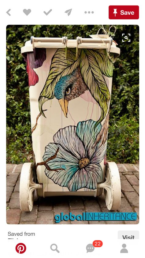 Painted Trash Cans, Katie Green, Hidden In Plain Sight, Street Painting, Deck Designs Backyard, Trash Art, Murals Street Art, Deco Boheme, Trash Bin