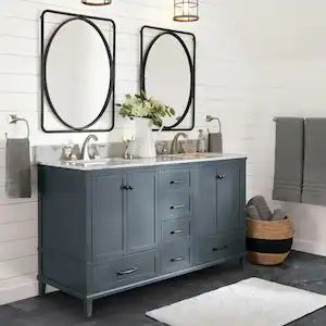 Blue Bathroom Vanity, Blue Vanity, Grey Bathroom Vanity, Bathroom Redesign, Marble Vanity, Double Sink Bathroom, Marble Vanity Tops, Double Sink Bathroom Vanity, Double Bathroom