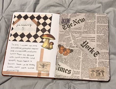 Bullet journal-newspaper-vintage-cottagecore Journal Ideas Newspaper, Newspaper Journal Aesthetic, Newspaper Journal Ideas, Vintage Childhood Aesthetic, Cottagecore Bujo, Cottagecore Bullet Journal, Aesthetic Bullet Journal, Cottagecore Journal, Newspaper Journal