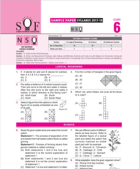 Class 6 NSO Sample question paper Olympiad Exam, Magnets Science, Sample Question Paper, Online Mock Test, Fun Magnets, Previous Year Question Paper, Revision Notes, Sample Paper, Paper Light