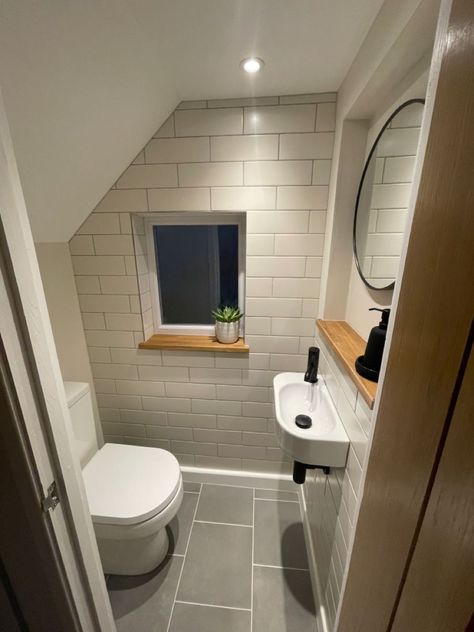 small downstairs toilet ideas under stairs tiny bathrooms Under Stairs Cloakroom, Under Stairs Bathroom Half Baths, Toilet Under Staircase, Toilet Under Stairs Ideas, Under Stair Toilet, Granny Bathroom, Small Bathroom Under Stairs, Shower Under Stairs, Toilet Under Stairs