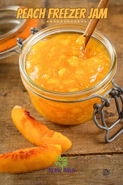 Peach Freezer Jam Sure Jell, White Peach Freezer Jam, Jalepeno Peach Freezer Jam, Peach Freezer Recipes, Mcp Pectin Freezer Jam Recipe, Easy Peach Freezer Jam Recipe, Freezer Peach Jam Recipes, Peach Freezer Jam Easy, Peach Freezer Jam Recipe