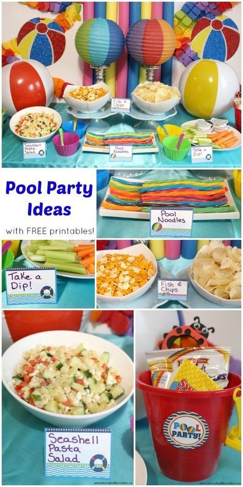 Pool Party Ideas with free pool party printables! A fun theme for a summer birthday party! Birthday Party Summer, Pool Party Ideas, Ideas Birthday Party, Pool Party Food, Pool Party Themes, Pool Party Kids, Splash Party, Beach Birthday Party, Party Themes For Boys