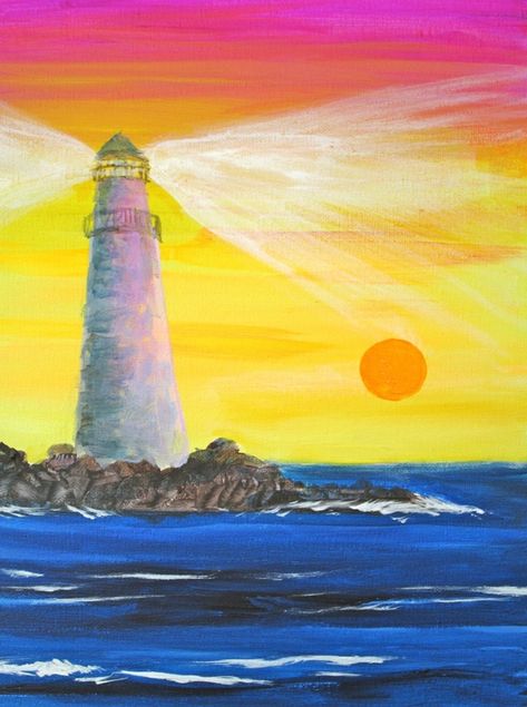 Simple-And-Easy-Lighthouse-Painting-Ideas Easy Famous Paintings, Famous Art Pieces, Famous Lighthouses, Painting Ideas For Beginners, Chinese Landscape Painting, Lighthouse Painting, Easy To Draw, Back Painting, Famous Paintings