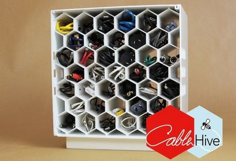 Cable Hive Offers A Stylish Way To Store All Your Cables And Wires Honeycomb Shelves, Electronics Storage, Hide Wires, Diy Toilet, Organisation Hacks, Cord Storage, Electronic Organization, Wire Storage, Cable Storage