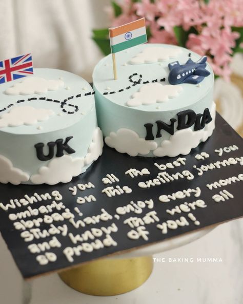 🌏 Celebrating New Beginnings Across Borders 🌏 This special UK-India cake was created for a young dreamer embarking on a journey abroad. Wishing them success, joy, and unforgettable memories on this exciting adventure! Planning a unique cake for a loved one's milestone? Reach out to me on WhatsApp at 7044955912, and let's make it extra special together. #TheBakingMumma #JourneyAbroad #UKIndiaCake #HomeBaker #CustomCakes #CelebrationCakes #BonVoyage To New Beginnings Cake, India Cakes, Creative Birthday Cakes, Creative Birthday, Safe Journey, Unique Cakes, Unforgettable Memories, Study Hard, Diy Birthday Gifts