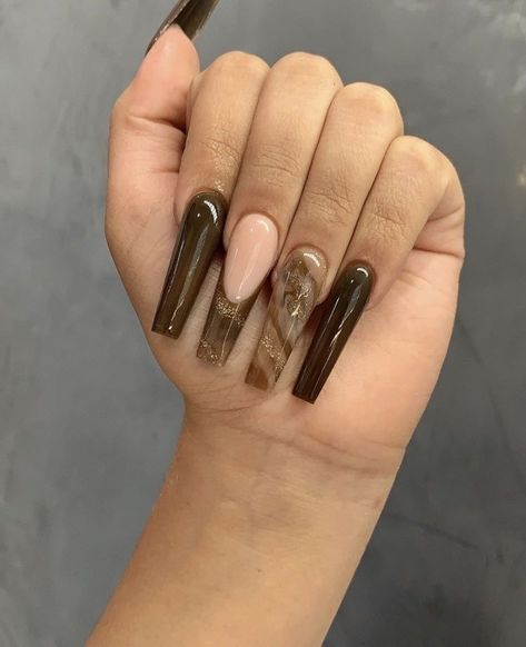 Brown Acrylic Nails, Drip Nails, Brown Marble, Her Nails, Glow Nails, Long Acrylic Nails Coffin, Exotic Nails, Nail Swag, Bling Acrylic Nails