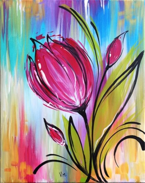 40 New Acrylic Paintings to Admire Paint Night Ideas, Paint Party Ideas, Tulip Painting, Paint Nite, Acrylic Painting Ideas, Paint Night, Simple Acrylic Paintings, Night Painting, Beginner Painting