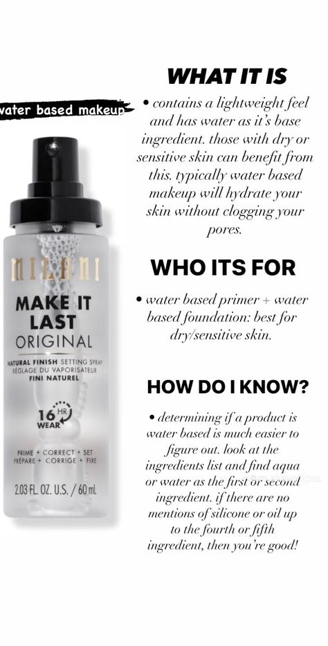 Setting Spray For Dry Skin, Fixing Spray Makeup, Water Based Makeup Products, Best Setting Spray For Dry Skin, Best Setting Spray, Best Makeup Setting Spray, Drugstore Setting Spray, Flawless Face Makeup, Dry Skin Makeup