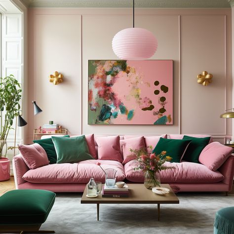 Living Room Inspiration Pink, Pink Couch Living Room, Blush Pink Living Room, Living Room Inspiration Cozy, Rosa Sofa, Pink Living Room Decor, Pink Couch, Black Living Room, Set Sofa