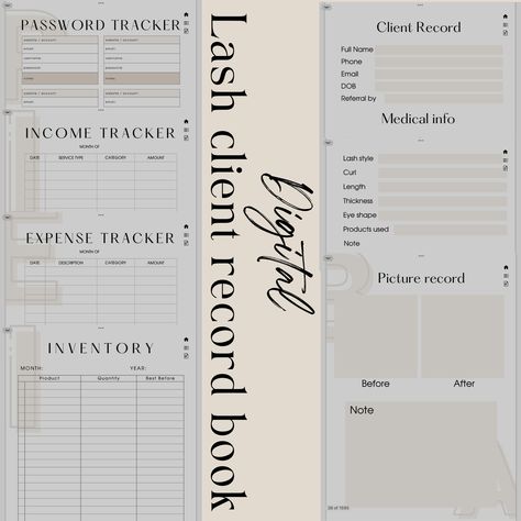 Excited to share this item from my #etsy shop: Digital client record book/ Lash client record/ with Hyperlinked Tabs / Goodnotes/ Notability/ Zoomnotes Lash Client Record Book, Lash Client Record, Client Record Book, Nail Organization, Lash Salon, Perfect Eyelashes, Notebook Cover Design, Planner Business, Lash Tech