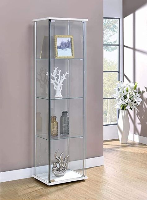 White Curio Cabinet, Curio Cabinet Displays, Glass Curio Cabinets, Glass Display Case, Glass Cabinets Display, Tempered Glass Shelves, Glass Display, Curio Cabinet, Coaster Furniture