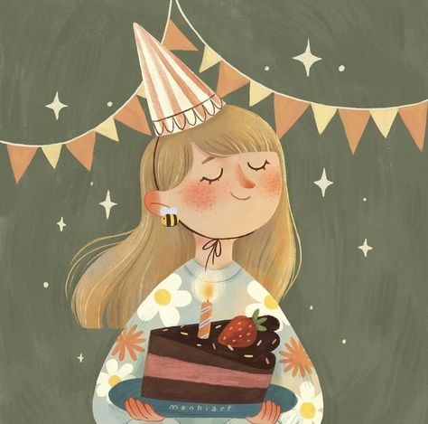 Cute Birthday Card Ideas Aesthetic, Birthday Girl Illustration, Birthday Illustration Art, My Birthday Is Coming Soon, Hbd Happy Birthday, Birthday Cake Wishes, Birthday Coming Soon, Birthday Artwork, Birthday Cake Illustration