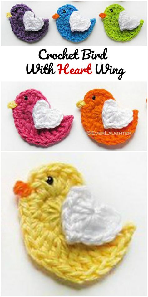 Crochet Magnets, Crochet Hummingbird Applique Free Pattern, Easter Crochet Applique, Crochet Bird Applique, Crochet Spring Applique, Crocheted Appliques, Easter Bunny Crochet Applique, Crochet Lovely, Bird Crochet