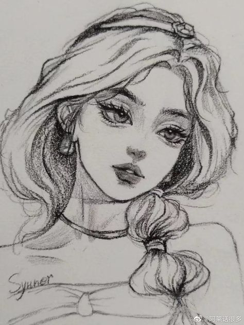 Anime Drawing Realistic, Jasmine Princess Drawing, Princess Drawings Sketches, Pencil Sketches Aesthetic, Art Captions Instagram, Art Captions, Art Hairstyles, Face Art Drawing, Pencil Sketch Images