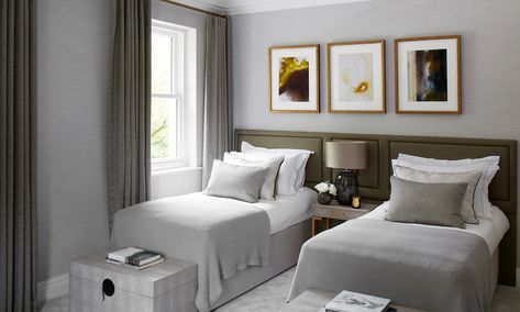 Chalcedonia 13 Artwork | Laura Hammett + Couture Editions | LuxDeco.com Laura Hammett Bedroom, Two Beds In One Room Ideas Adults, Twin Bedroom Ideas For Adults, Twin Rooms, Twin Beds Guest Room, Laura Hammett, Shared Boys Rooms, Twin Room, Stylish Bedroom Decor