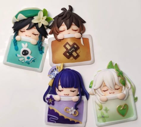 Genshin Clay Ideas, Genshin Nendoroid, Oc Crafts, Genshin Merch, Clay Diy Projects, Anime Crafts, Polymer Clay Dolls, Clay Stuff, Cute Clay