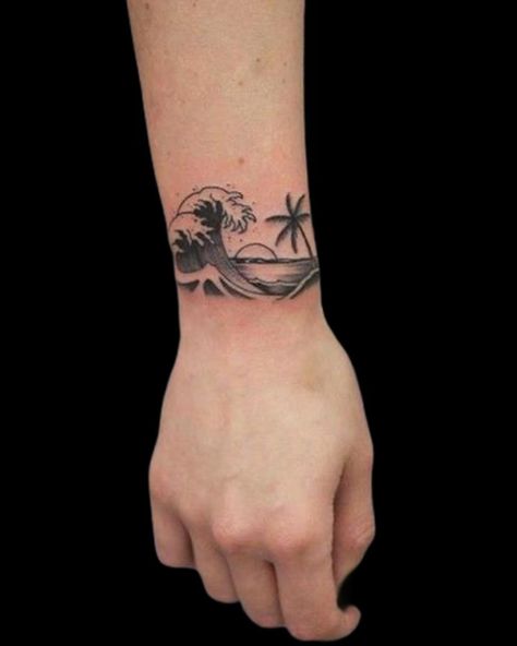 Braclet Tattoo, Beach Inspired Tattoos, Beach Tattoo Ideas, Wrist Band Tattoo, Bull Skull Tattoos, Simple Hand Tattoos, Floral Tattoo Shoulder, Simple Tattoos For Guys, Circle Tattoos