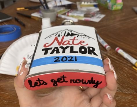 Sigma chi. Coors light. Frat. Let’s get rowdy. Hand painted flask. Fraternity formal flask ideas inspo Frat Flask Painted, Formal Flask, Flask Painting, Fraternity Flask, Painted Flask, Pi Kapp, Formal Coolers, Frat Formal, Formal Cooler Ideas