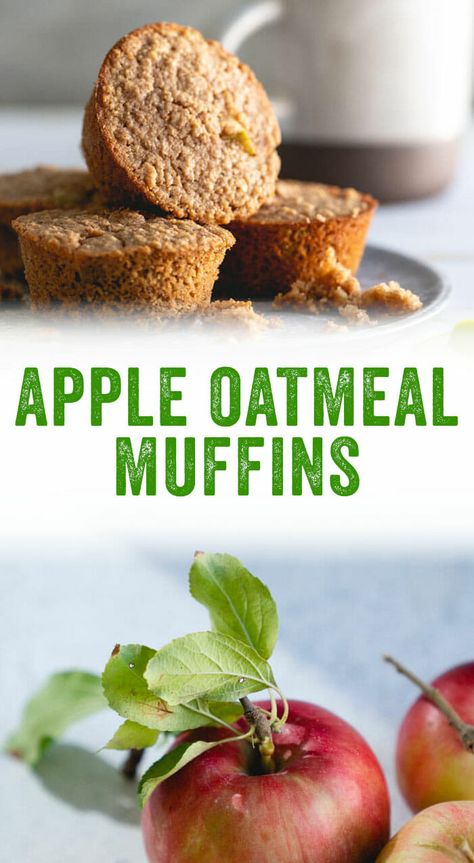 Want to eat oatmeal on the go for breakfast? Try these apple oatmeal muffins, made with rolled oats and maple syrup (no flour!). #oatmeal #apples #appleoatmeal #muffins #applemuffins #healthy #recipe #breakfast Breakfast Oatmeal Muffins, Grab N Go Breakfast, Healthy Apple Oatmeal, Church Desserts, Banana Oatmeal Muffins Healthy, Coffee On The Porch, Apple Oatmeal Muffins, Oatmeal Muffin, Oat Flour Recipes