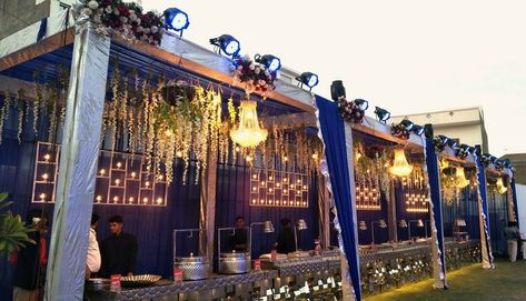 Radha Madhav Tent Bikaner Shaadi Stage, Indian Wedding Food, Wedding Buffet Table, Wedding Layout, Food Counter, Wedding Design Inspiration, Bar Setup, Stall Design, Wedding Entrance Decor