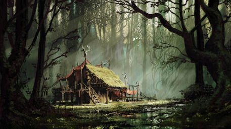 Druid House, Witch Hut, Fantasy Village, Bg Design, Games Design, Forgotten Realms, Forest Trail, Fantasy Drawings, Digital Art Gallery