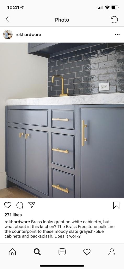 Blue Kitchen Cabinets, Blue Cabinets, White Cabinetry, Greyish Blue, Cabinet Hardware, Backsplash, Locker Storage, Bathroom Vanity, Kitchen Cabinets