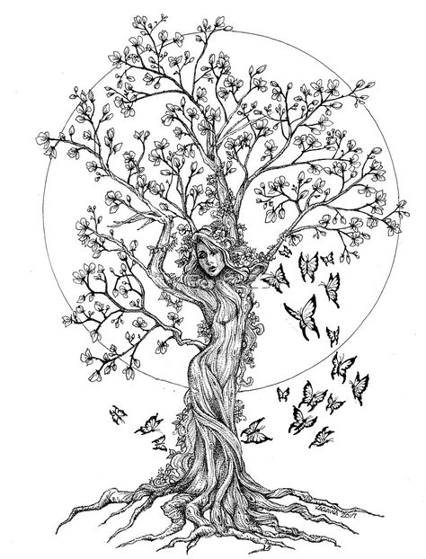 Back Tattoos Tree Of Life, Spine Tattoos For Women Tree Of Life, Tree Of Life Feminine Tattoo, Tree Lady Tattoo Mother Nature, Tree With Woman As Trunk Tattoo, Tree Off Life Tattoo, Woman As A Tree Tattoo, Womens Tree Of Life Tattoos, Tree Of Life Tattoo For Women On Leg