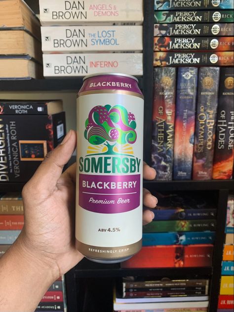 #beer #blackberry #bookshelf #aesthetic Bookshelf Aesthetic, Premium Beer, Veronica Roth, Percy Jackson, Blackberry, Beer, Snacks