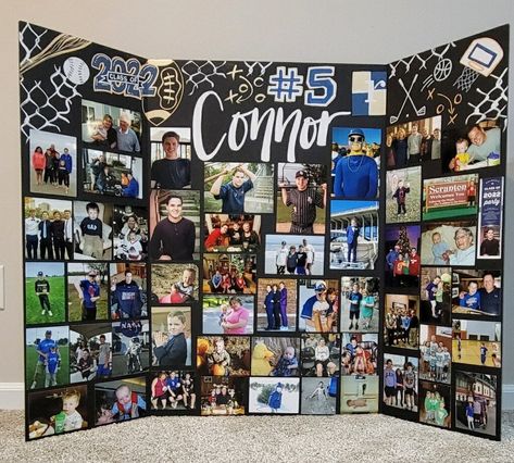 Senior Display Boards, Senior Picture Boards Photo Displays, Graduation Trifold Board Photo Displays, Posters For Volleyball, Senior Board Ideas Sports, Senior Trifold Board Ideas, Grad Party Picture Display, Senior Tables, Senior Poster Board Ideas