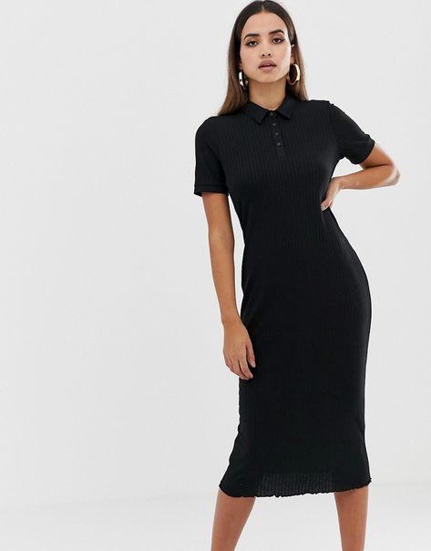 ASOS DESIGN midi rib polo dress with babylock hem Polo Dress Outfit Casual, Summer Work Capsule Wardrobe, Polo Dress Outfit, Summer Work Capsule, Shirt And Dress, Dress Outfit Casual, Work Capsule Wardrobe, 30s Style, Halterneck Mini Dress