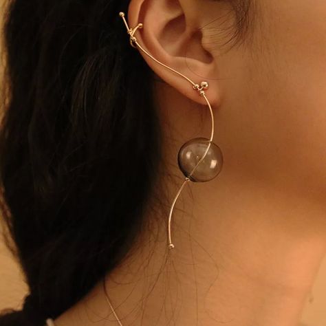 ins Cool Style Copper Simple Glass Ball Wire Ear Cuff For Women Original Hot Korean Long Earrings For Women 2018 Brincos Jewelry-in Stud Earrings from Jewelry & Accessories on Aliexpress.com | Alibaba Group Conch Ring, Yiqing Yin, Wire Ear Cuffs, Bubble Earrings, Fake Nose, Korean Earrings, Korean Jewelry, Ear Cuff Earings, Wire Earrings