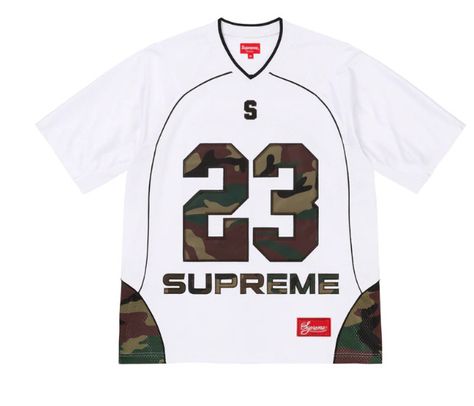 Supreme Perfect Season Football Jersey White Camo  Poly eyelet mesh with dazzle sleeves.  Tackle twill logo and graphic appliqué at front and back.  Printed patch on back and athletic label at lower front. Supreme athletic label at lower front. Jersey will be shipped once payment is received Bid only if you intend on purchasing item Please Complete Payment on Time! I am very active on eBay.  Any Questions? Feel Free to ask! Happy Bidding! Football Casuals, Shirt Design Inspiration, Street Fashion Men Streetwear, White Camo, Mens Fashion Streetwear, Spring Summer 2023, Cool Outfits For Men, Streetwear Men Outfits, The Supreme