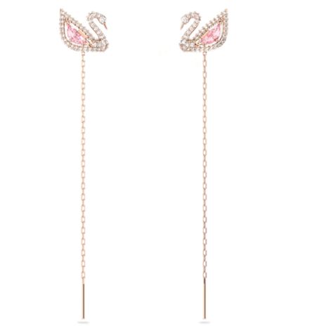 Dazzling Swan drop earrings, Swan, Pink, Rose gold-tone plated - Swarovski, 5469990 Swarovski Earrings Studs, Swarovski Heart Earrings, Swan Earrings, Simple Studs, Millennial Pink, Expensive Jewelry Luxury, Swarovski Necklace, Expensive Jewelry, Swarovski Earrings