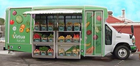 Mobile Farmers Market Mobile Food Pantry, Commercial Cooking Equipment, Mobile Food Cart, Vegetable Shop, Grocery Store Design, Food Cart Design, Farm Plans, Food Truck Design, Food Trailer